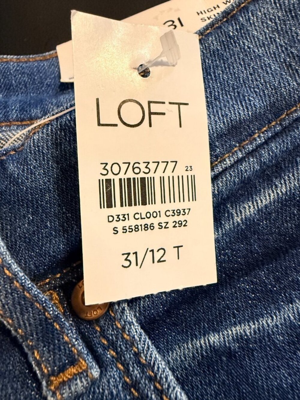 LOFT High Rise Skinny Jeans Classic Dark Indigo Wash Style 558186 12 Tall / 31 - Picture 5 of 10